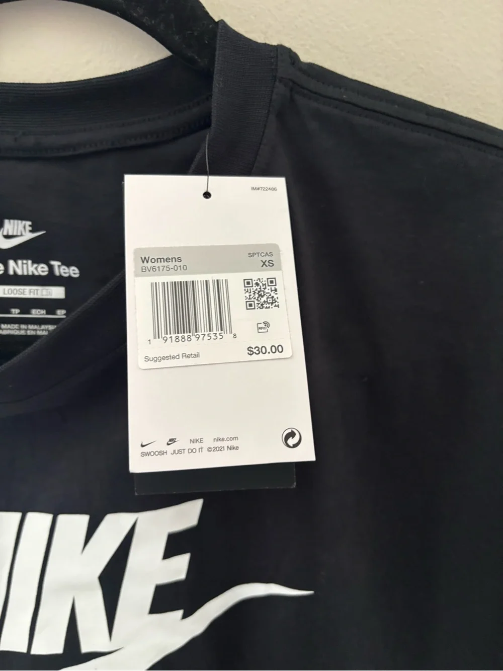 Nike Black Women’s Crop Tee with White Logo Size XS
